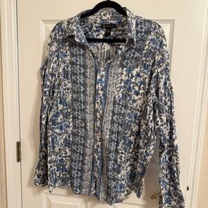 INC International Concepts Blue and White Casual Button Down Shirt